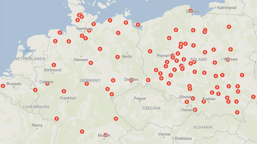 A map of germany with red dots__AI-generated content may be incorrect